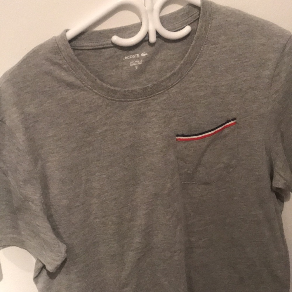 Luxurious Lacoste Sleepwear Ultra Soft Grey Tshirt with French Flag 🇫🇷 Pocket